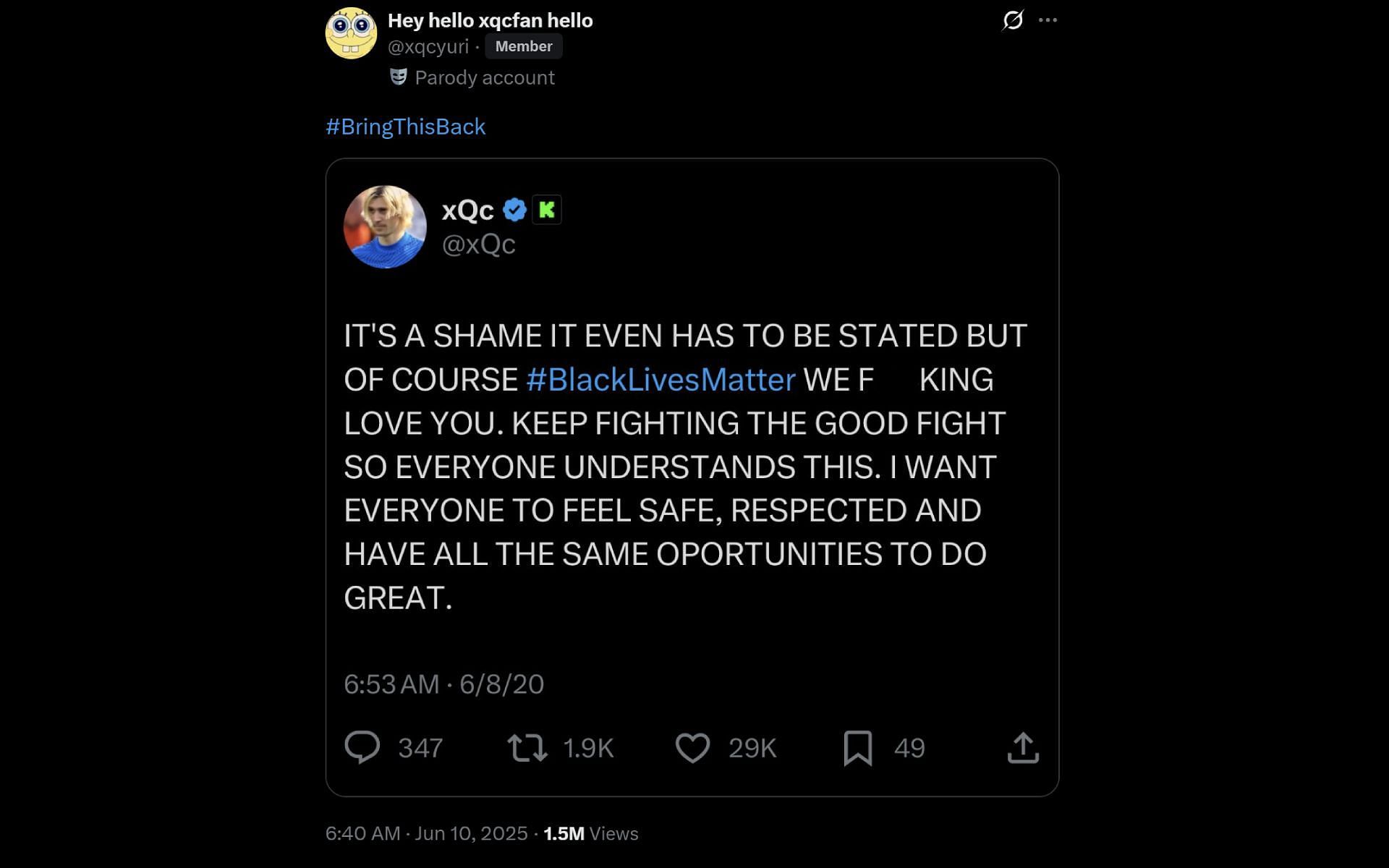 The streamer's post from 2020 that went viral in his official X Community (Image via X)